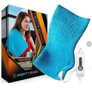 MIGHTY BLISS 12"x24" Large Electric Heating Pad for Back Pain Blue wet dry